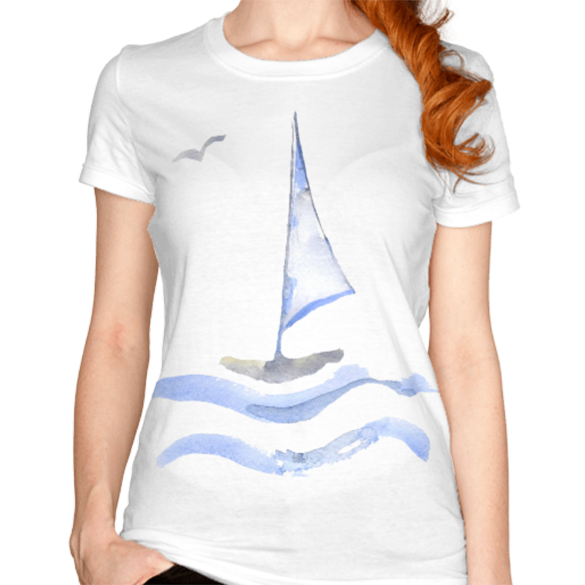 Watercolor boat on waves t-shirt design