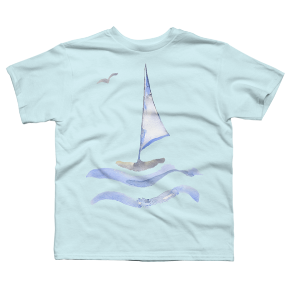 Watercolor boat on waves t-shirt design