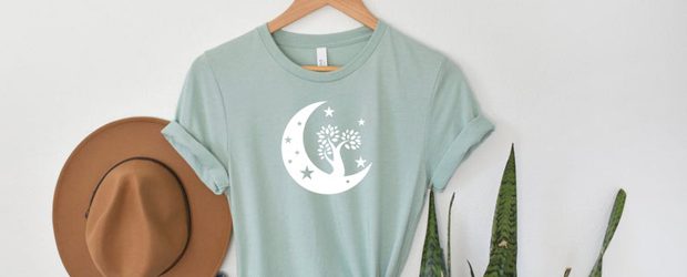 Moon with tree and stars t-shirt design