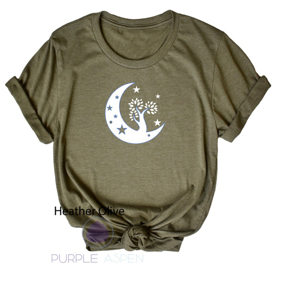 Moon with tree and stars t-shirt design