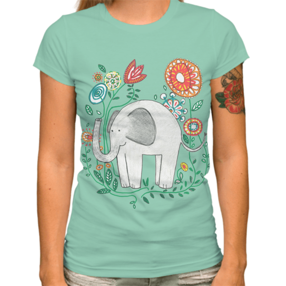 Elephant Among Flowers t-shirt design